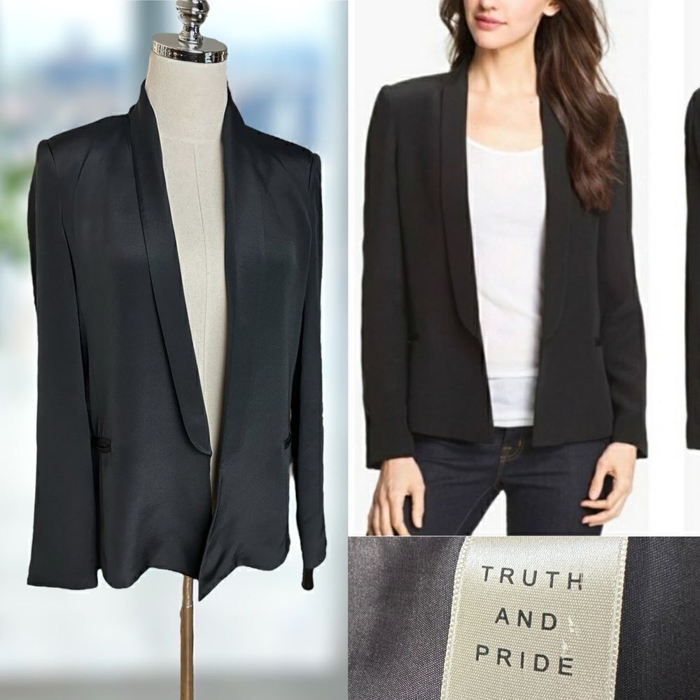 TRUTH AND PRIDE 100% Silk Shawl Lapel Blazer Cardigan Size S